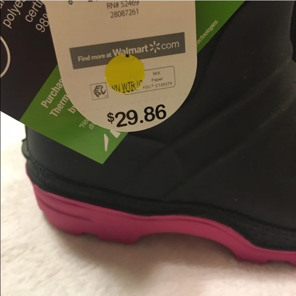 Ozark Trail Snow Boots Kids 8 Black Pink New Waterproof Thermal Rated -22F